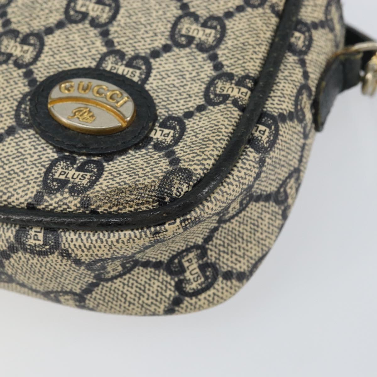 GUCCI GG Plus Supreme Shoulder Bag PVC Navy Gold Auth 146819