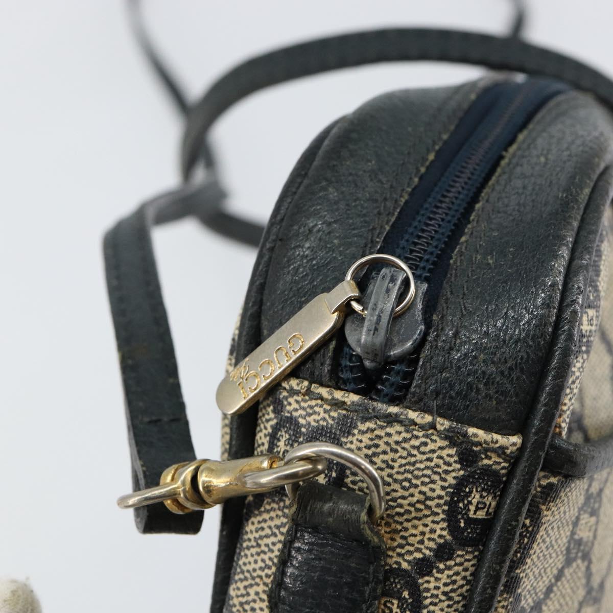 GUCCI GG Plus Supreme Shoulder Bag PVC Navy Gold Auth 146819