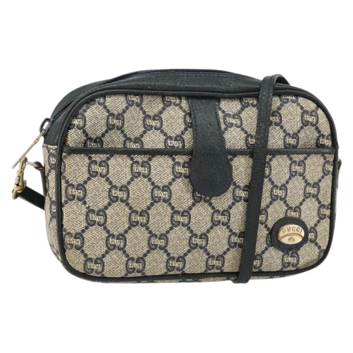 GUCCI GG Plus Supreme Shoulder Bag PVC Navy Gold Auth 146819