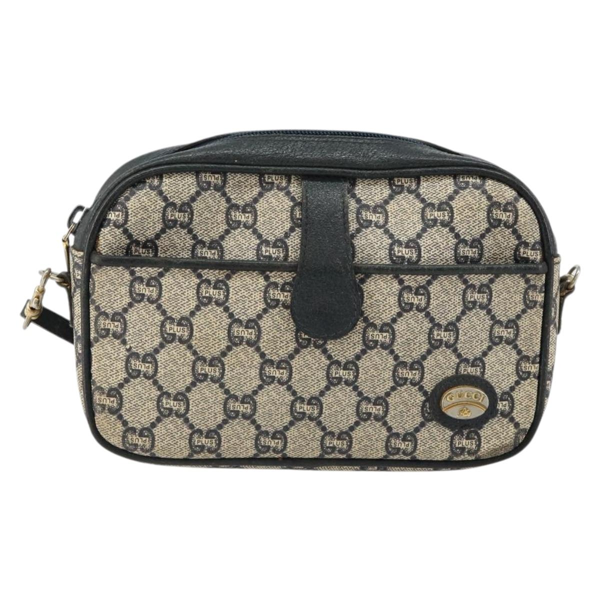 GUCCI GG Plus Supreme Shoulder Bag PVC Navy Gold Auth 146819