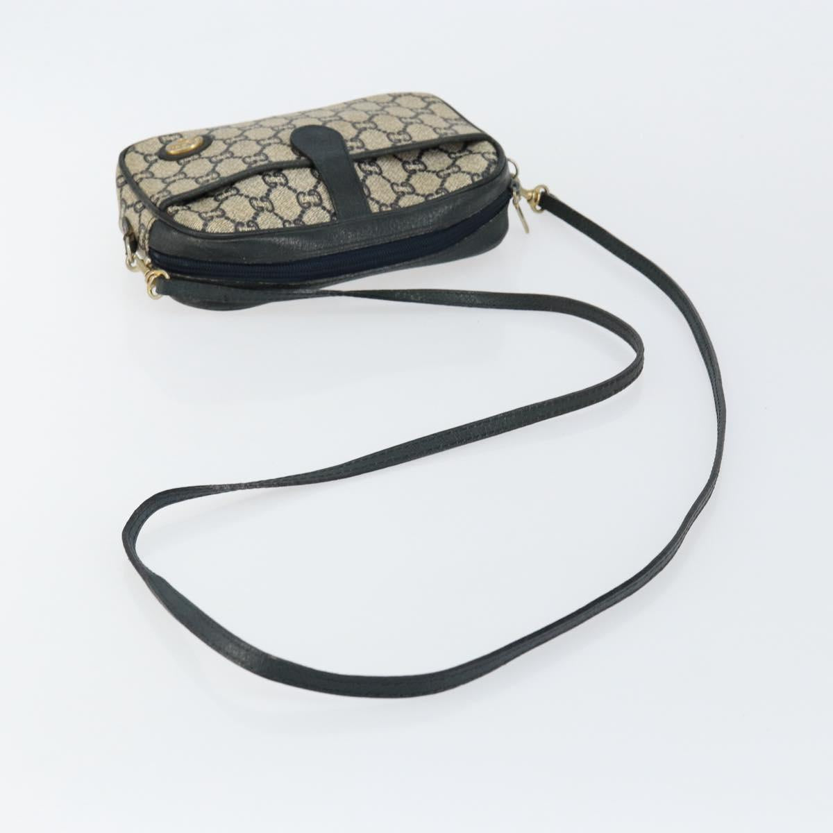 GUCCI GG Plus Supreme Shoulder Bag PVC Navy Gold Auth 146819