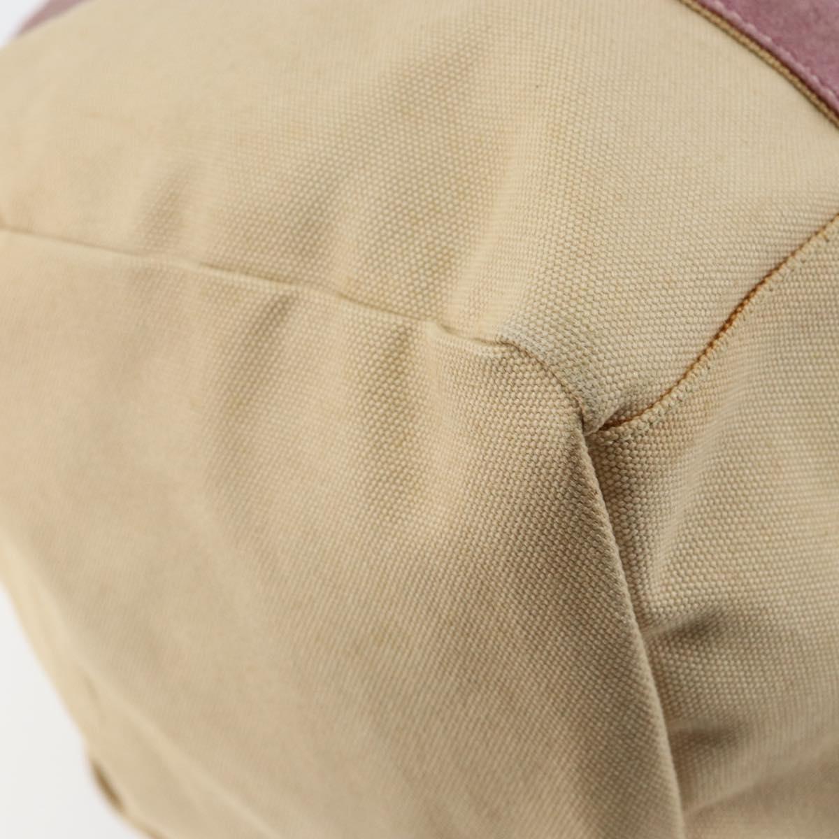 PRADA Hand Bag Canvas Beige Silver Auth 146820