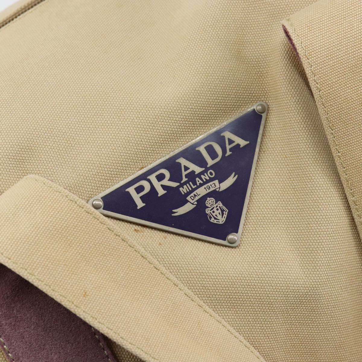 PRADA Hand Bag Canvas Beige Silver Auth 146820