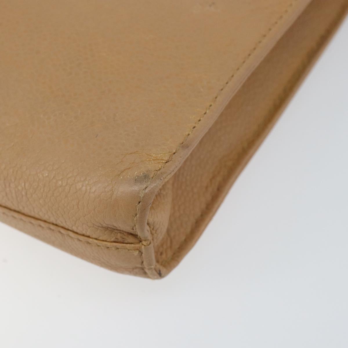 CHANEL COCO Mark Document case Clutch Bag Caviar Skin Beige Gold CC Auth 146822