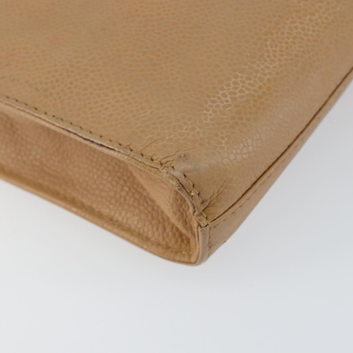 CHANEL COCO Mark Document case Clutch Bag Caviar Skin Beige Gold CC Auth 146822