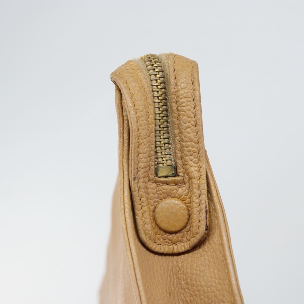 CHANEL COCO Mark Document case Clutch Bag Caviar Skin Beige Gold CC Auth 146822