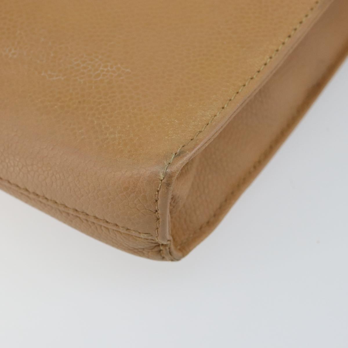 CHANEL COCO Mark Document case Clutch Bag Caviar Skin Beige Gold CC Auth 146822