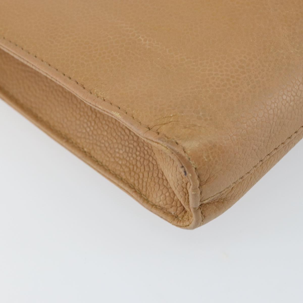 CHANEL COCO Mark Document case Clutch Bag Caviar Skin Beige Gold CC Auth 146822