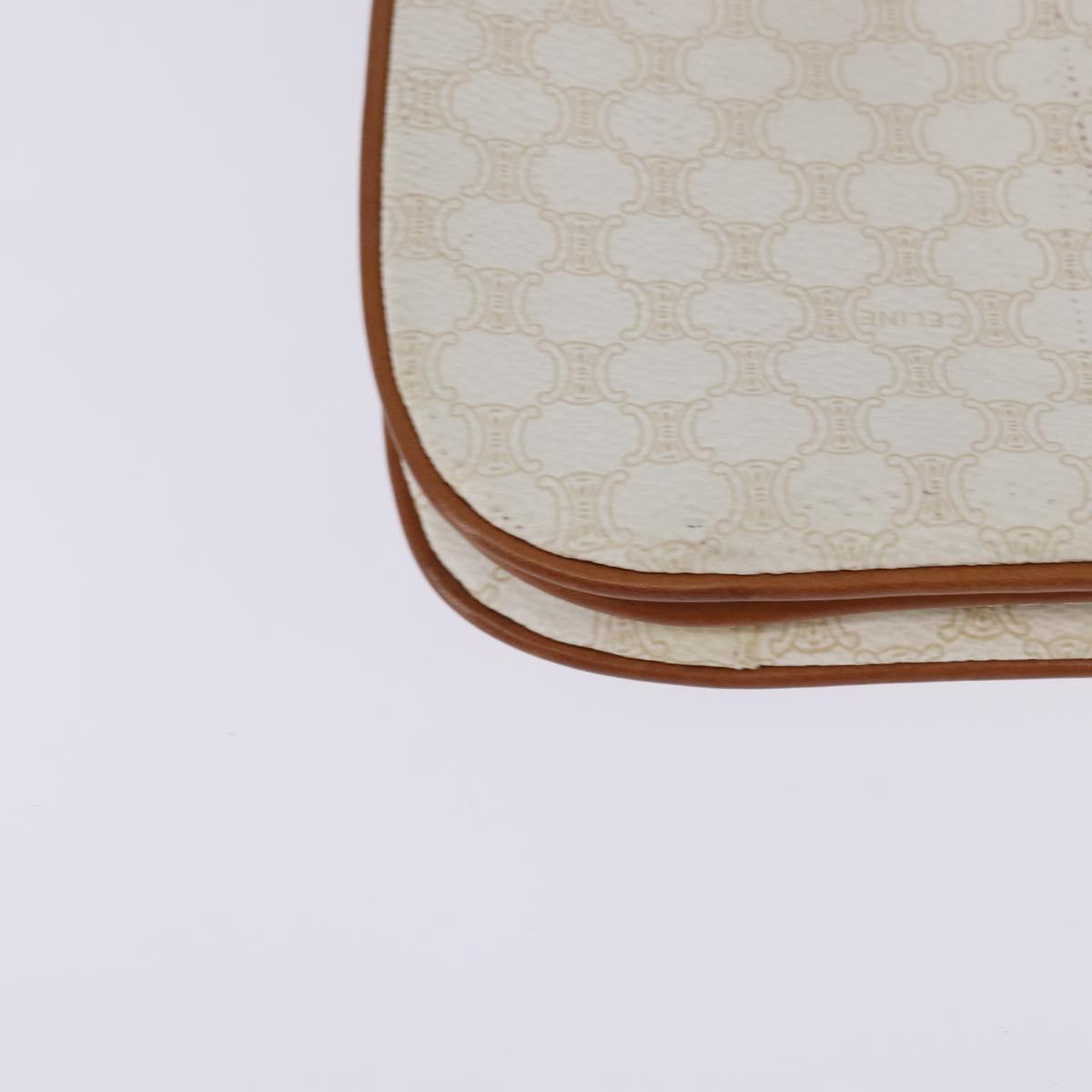 CELINE Macadam Canvas Shoulder Bag PVC Leather White Gold Auth 146823