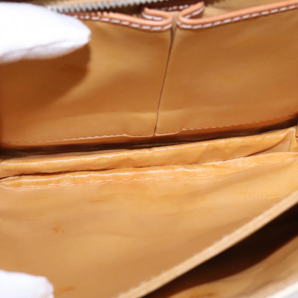 CELINE Macadam Canvas Shoulder Bag PVC Leather White Gold Auth 146823