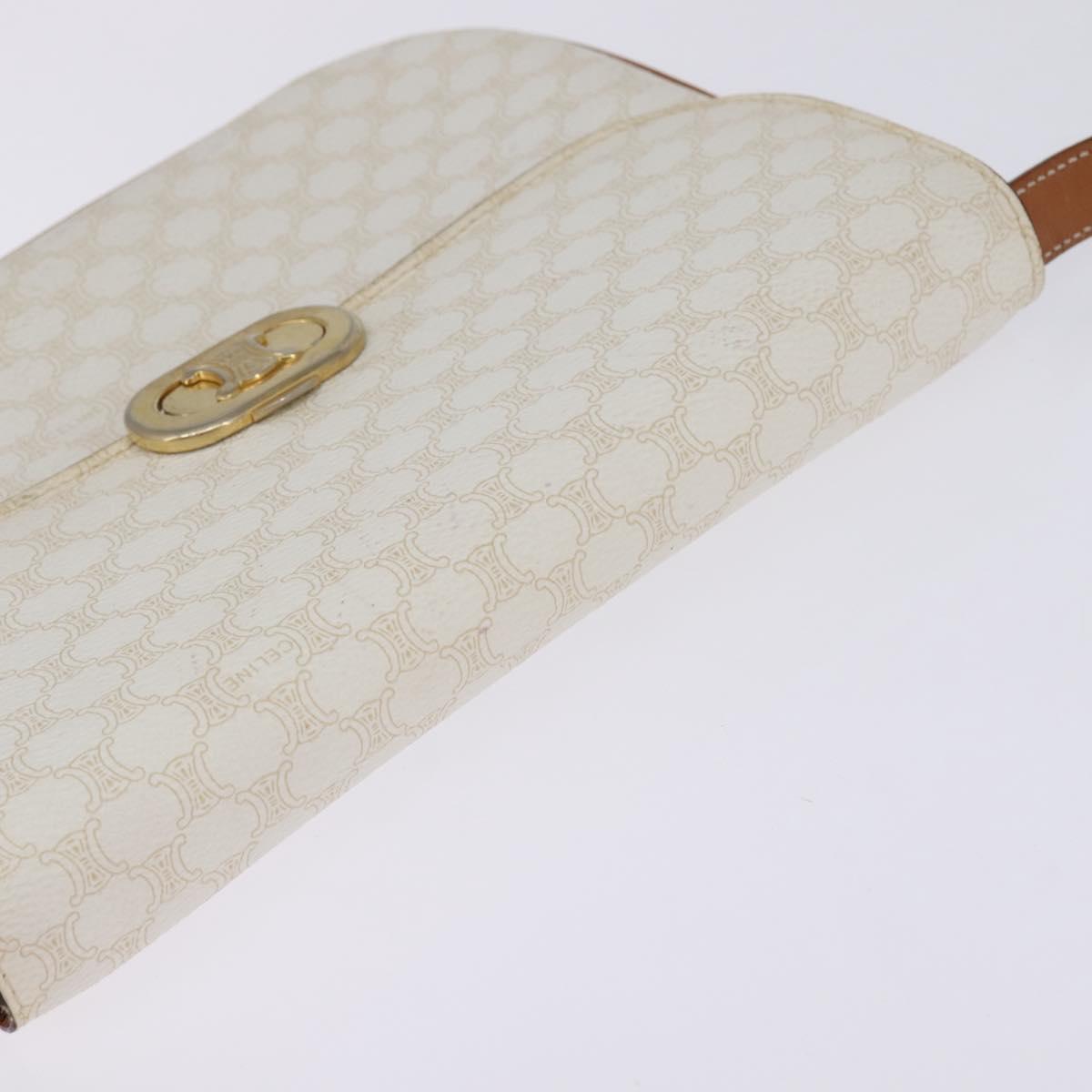 CELINE Macadam Canvas Shoulder Bag PVC Leather White Gold Auth 146823