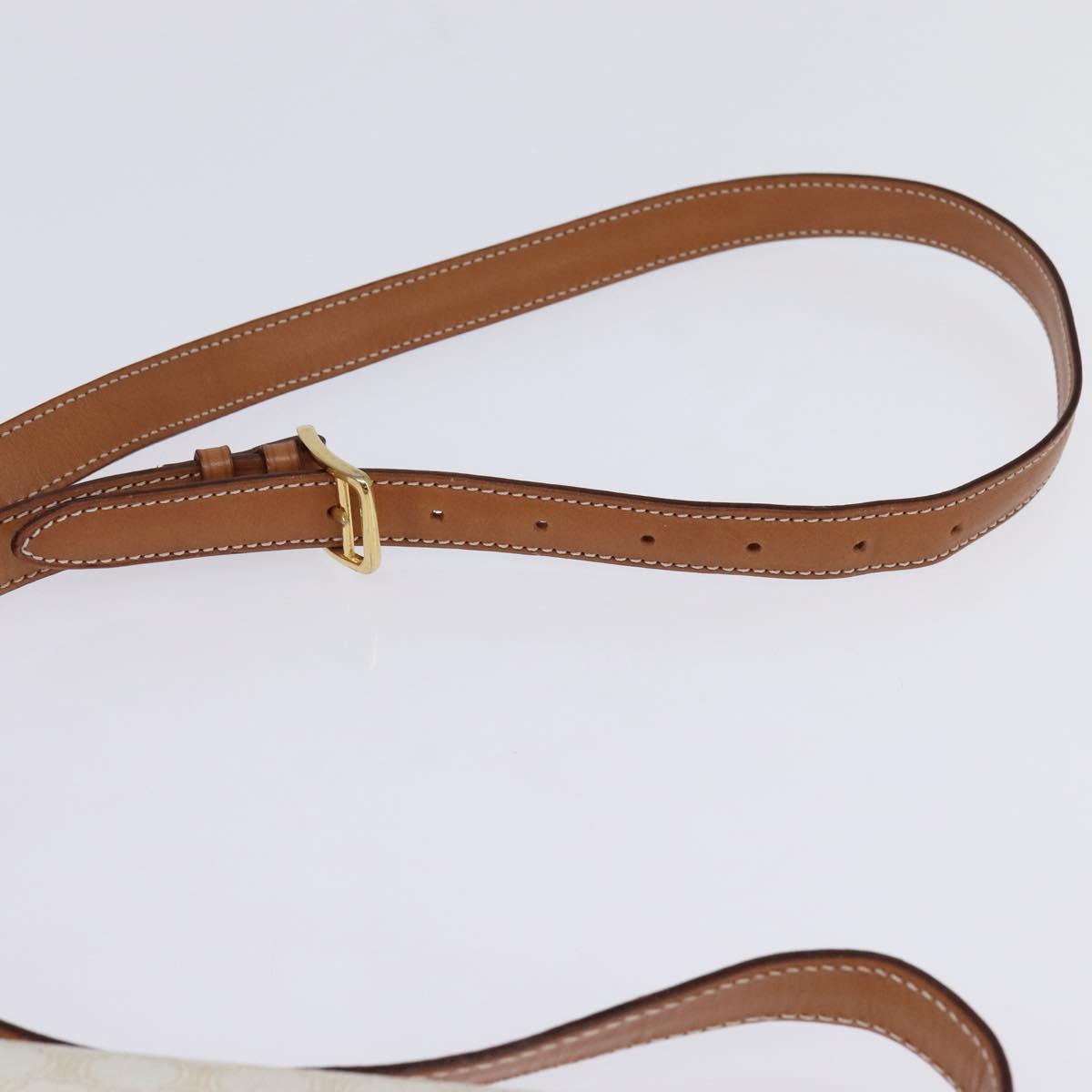 CELINE Macadam Canvas Shoulder Bag PVC Leather White Gold Auth 146823