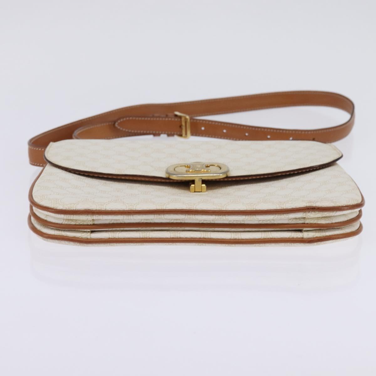 CELINE Macadam Canvas Shoulder Bag PVC Leather White Gold Auth 146823