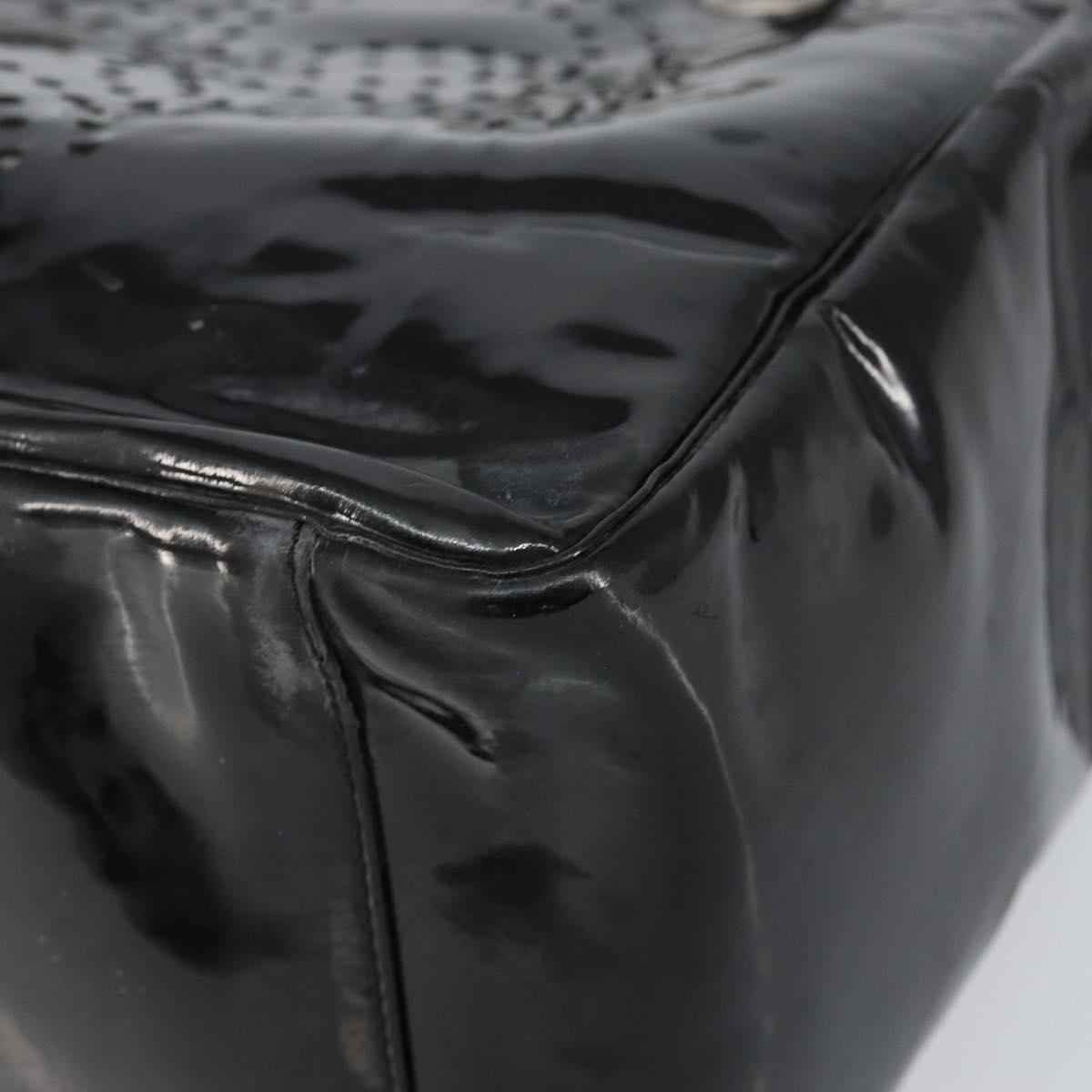 CHANEL Triple Coco Chain Tote Bag Patent leather Black Silver CC Auth 146826