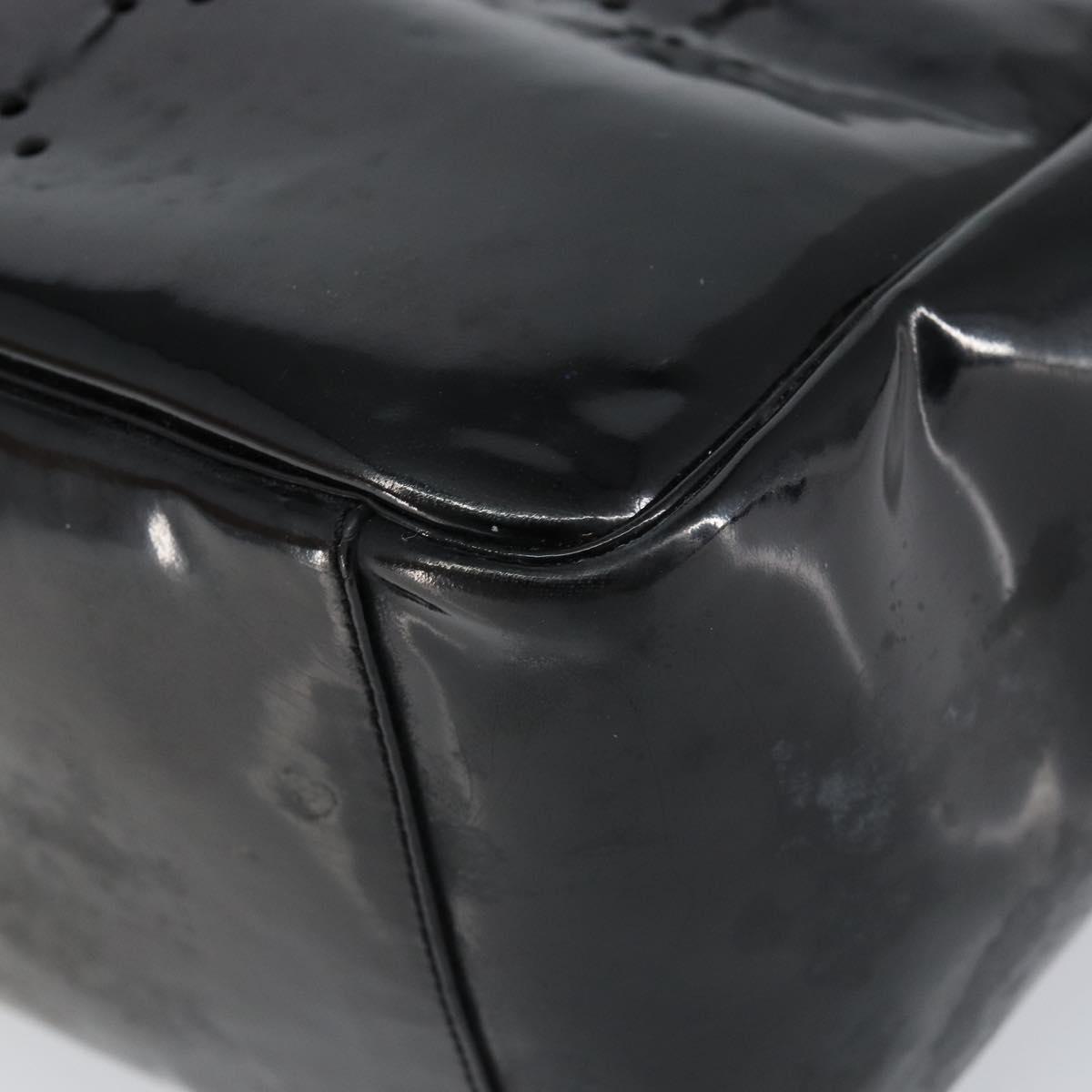 CHANEL Triple Coco Chain Tote Bag Patent leather Black Silver CC Auth 146826