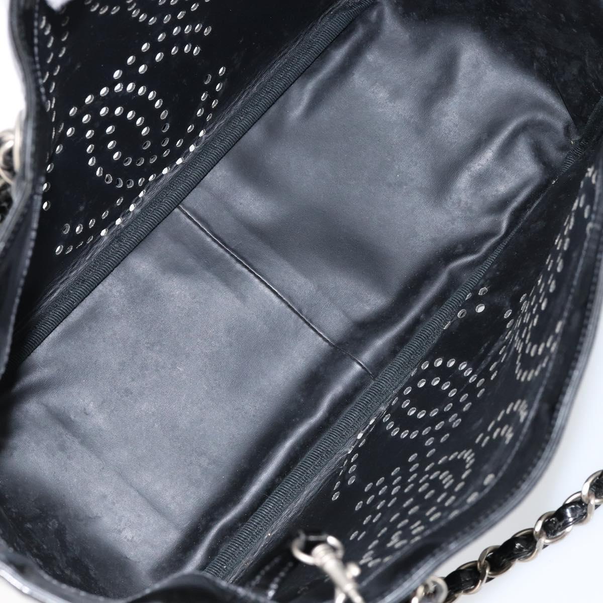 CHANEL Triple Coco Chain Tote Bag Patent leather Black Silver CC Auth 146826