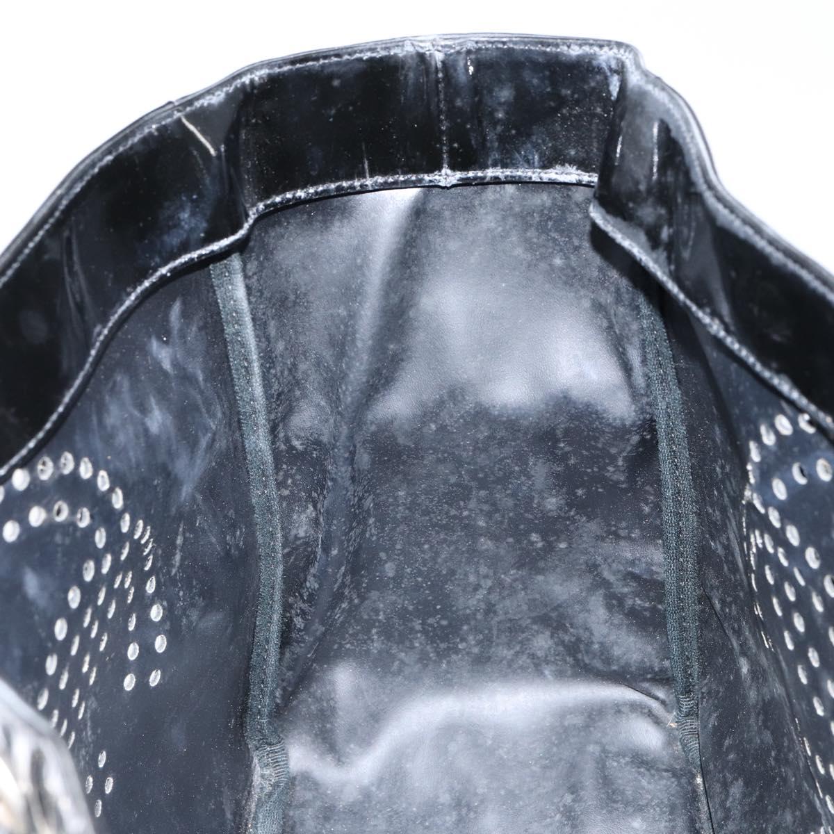 CHANEL Triple Coco Chain Tote Bag Patent leather Black Silver CC Auth 146826