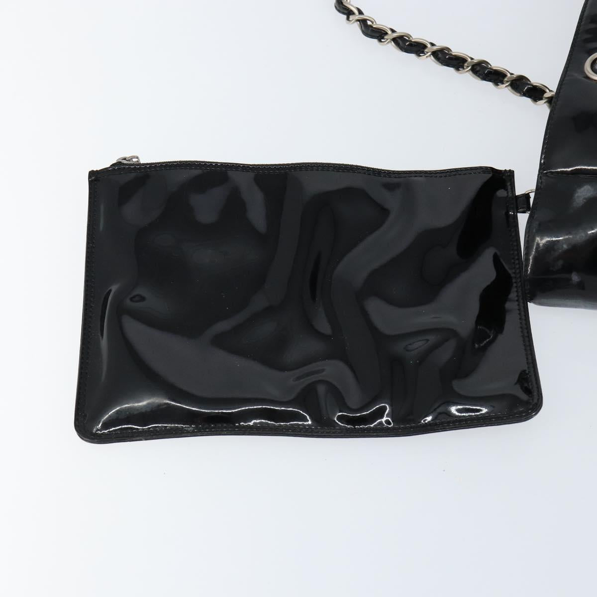CHANEL Triple Coco Chain Tote Bag Patent leather Black Silver CC Auth 146826