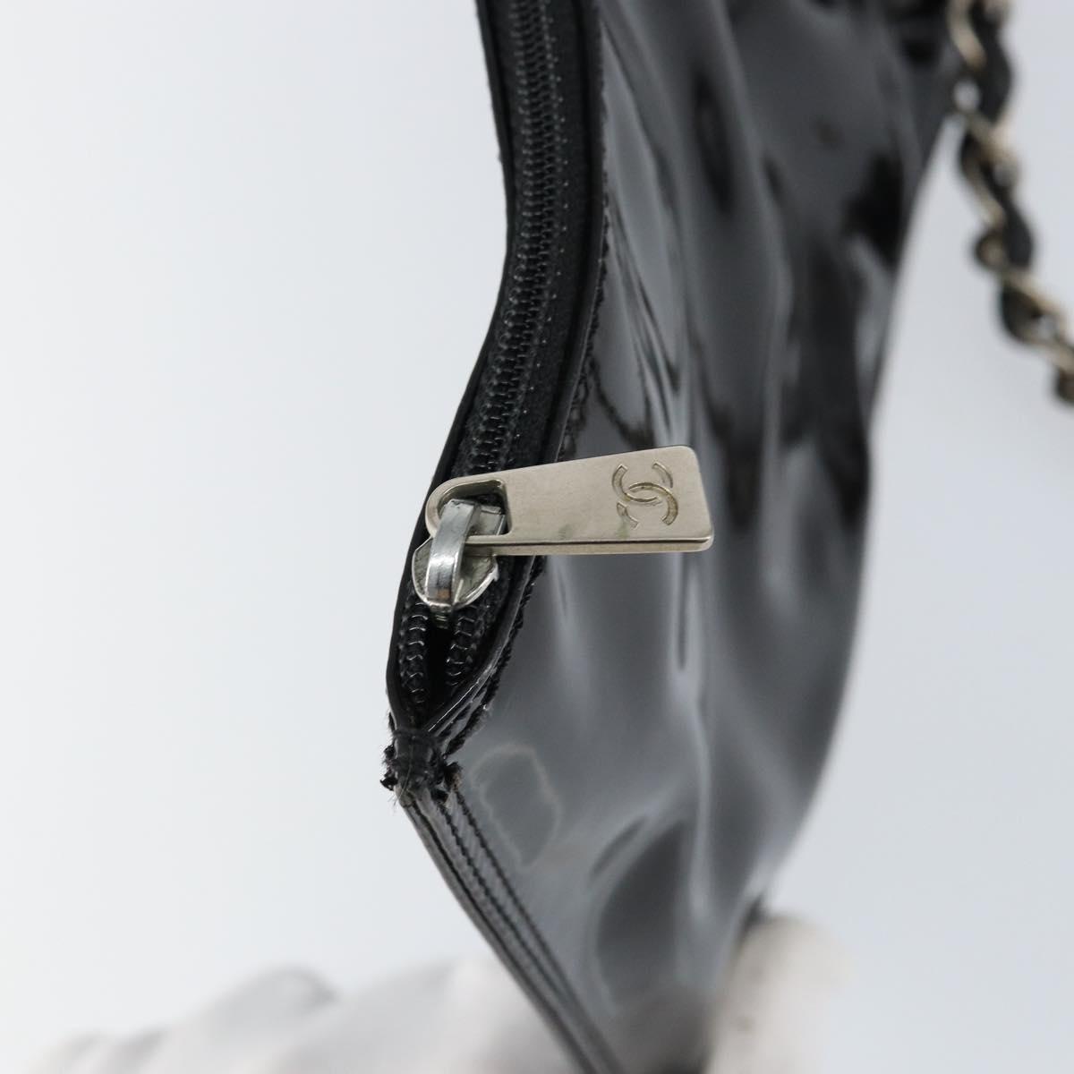 CHANEL Triple Coco Chain Tote Bag Patent leather Black Silver CC Auth 146826