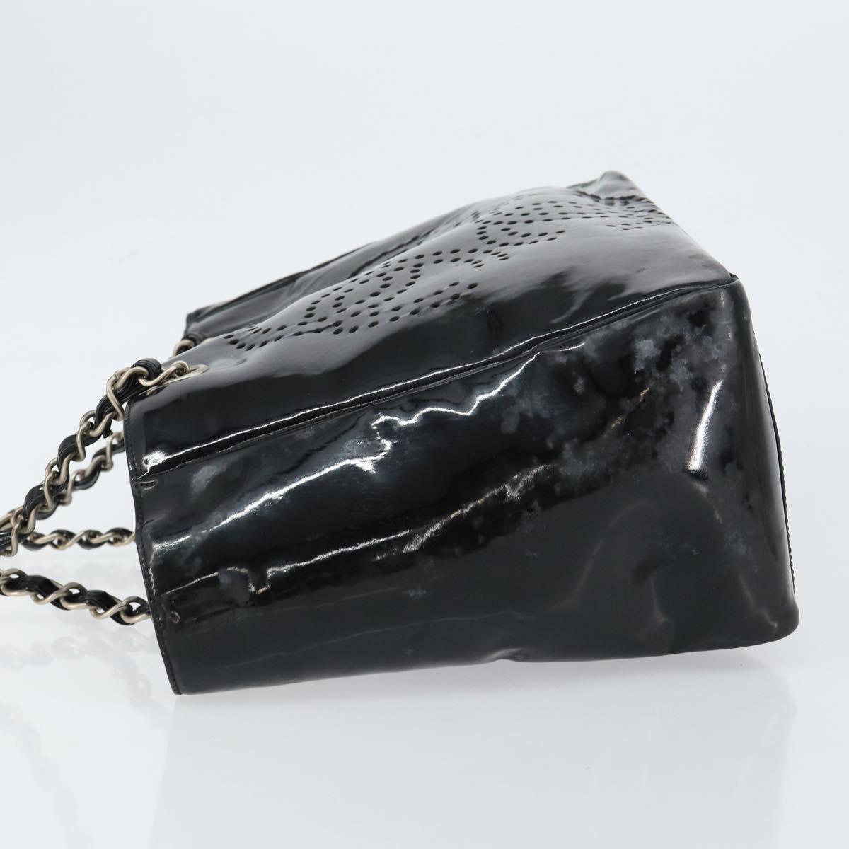 CHANEL Triple Coco Chain Tote Bag Patent leather Black Silver CC Auth 146826