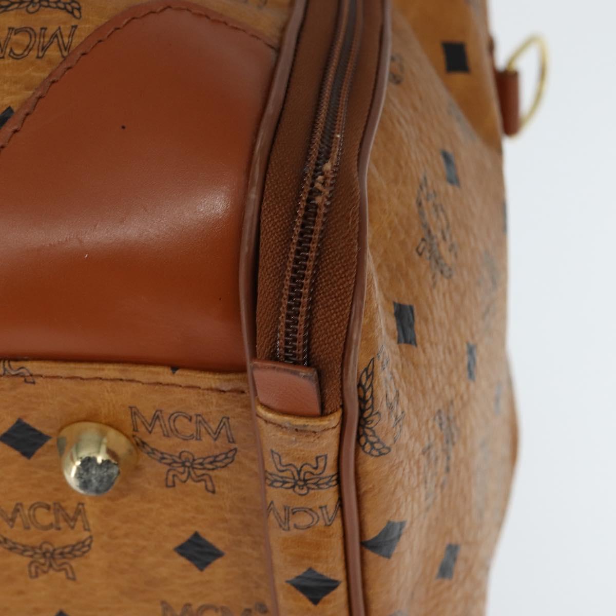 MCM Logogram Vicetos Boston Bag PVC Brown Gold Auth 146828