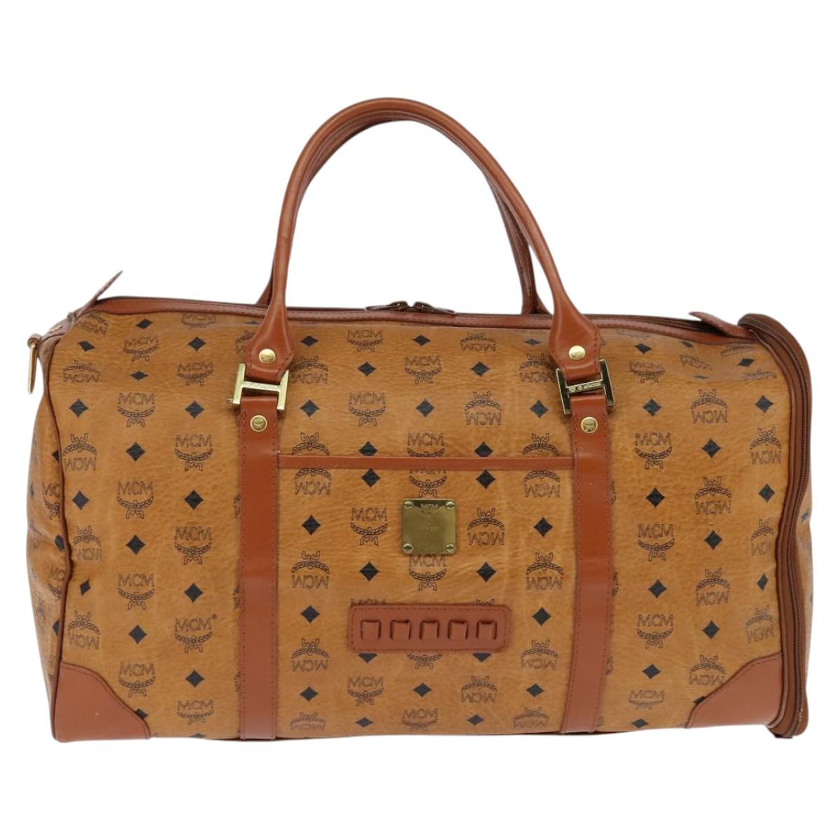 MCM Logogram Vicetos Boston Bag PVC Brown Gold Auth 146828