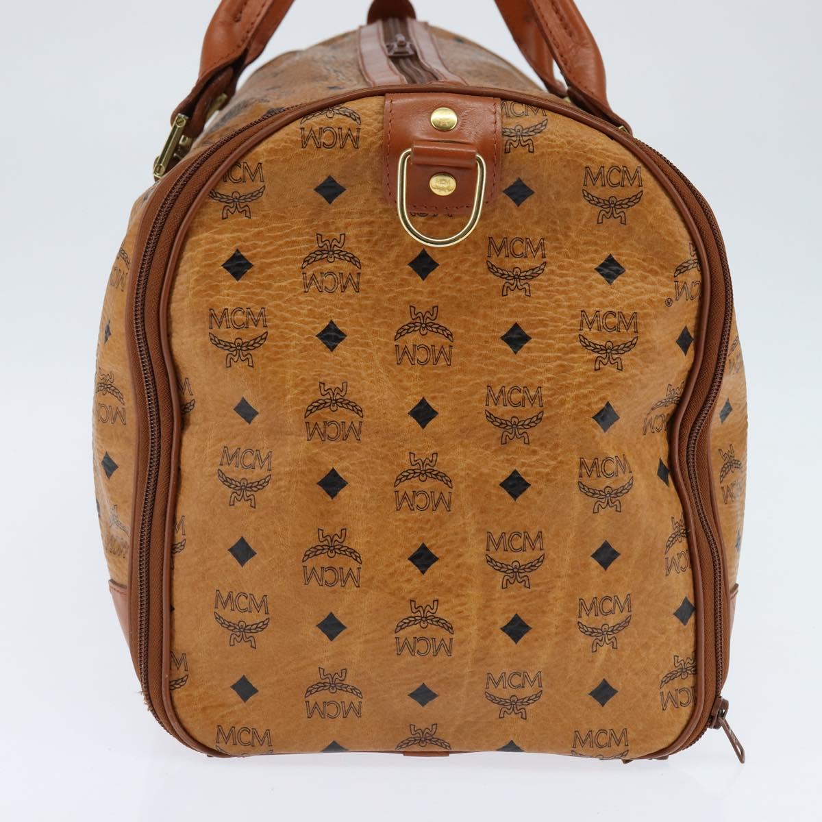 MCM Logogram Vicetos Boston Bag PVC Brown Gold Auth 146828