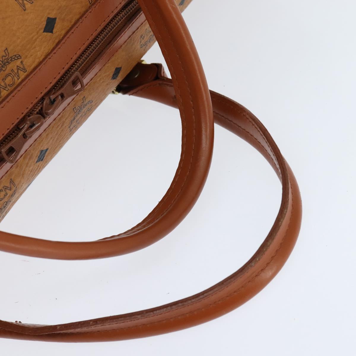 MCM Logogram Vicetos Boston Bag PVC Brown Gold Auth 146828