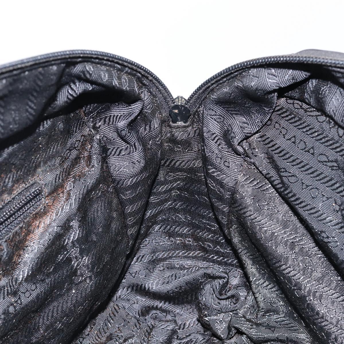 PRADA Hand Bag Nylon Black Silver Auth 146833