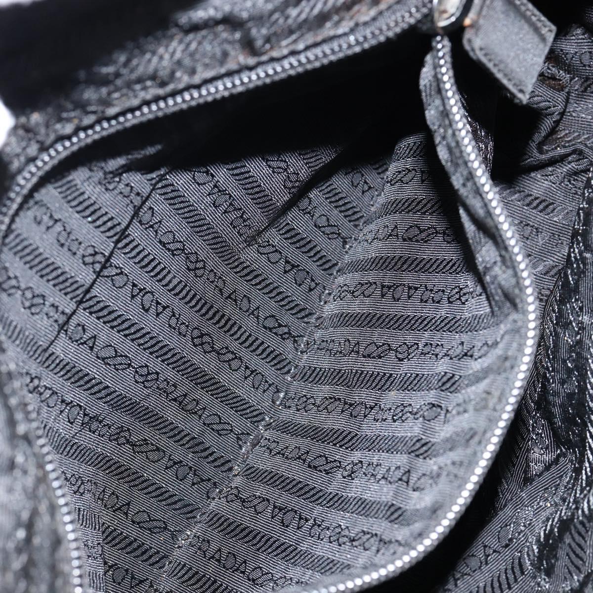 PRADA Hand Bag Nylon Black Silver Auth 146833