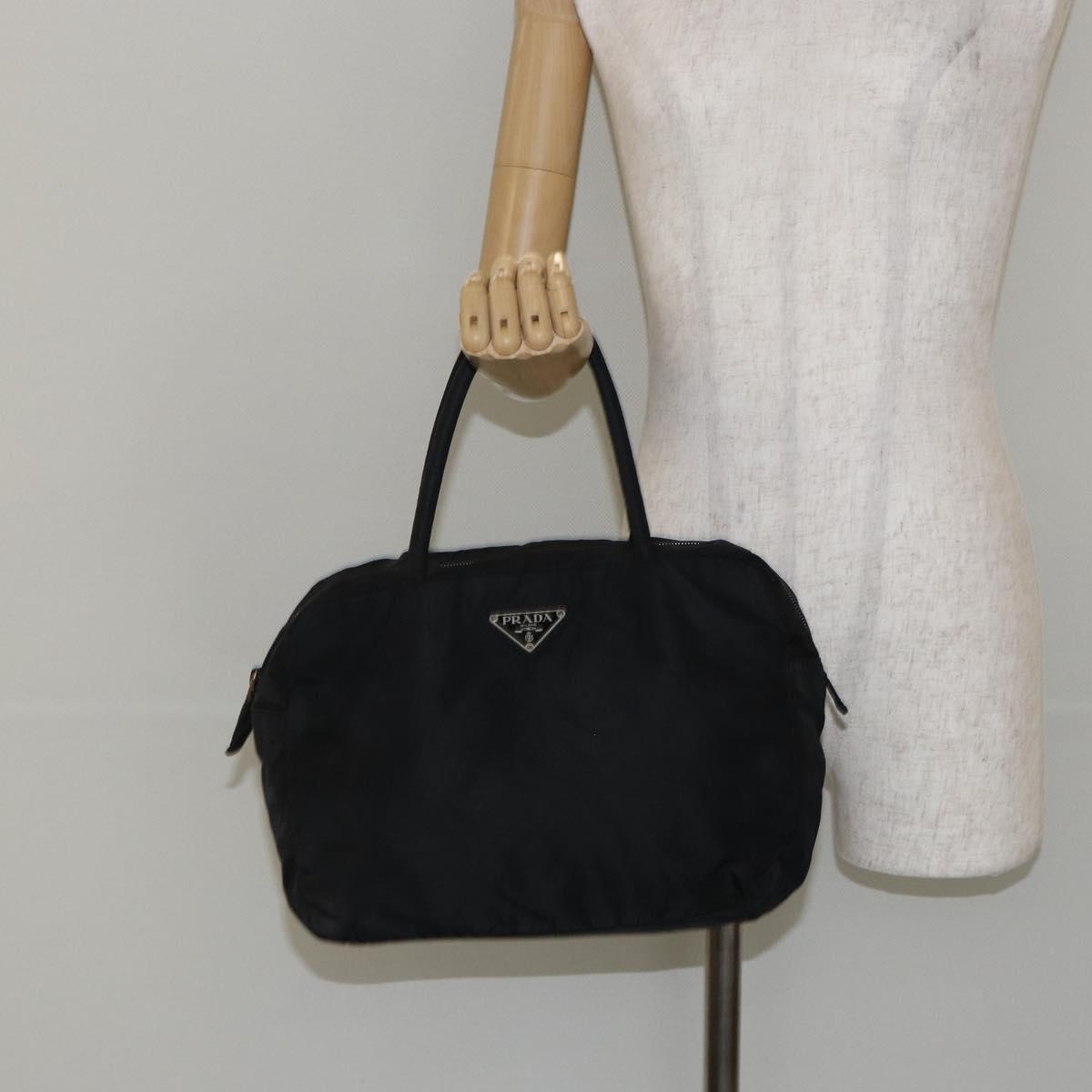 PRADA Hand Bag Nylon Black Silver Auth 146833