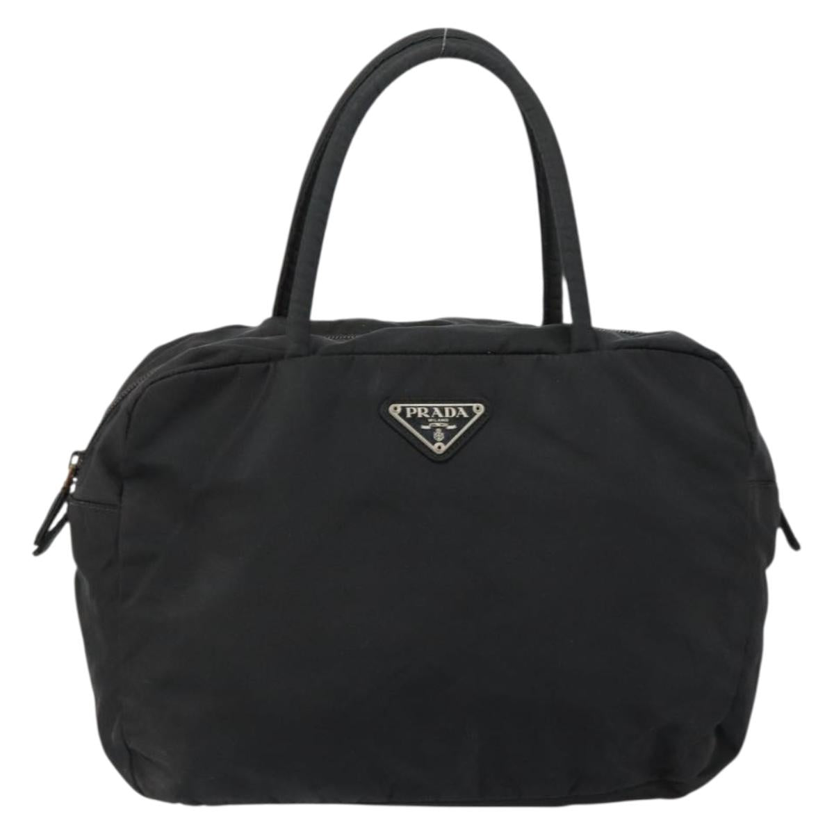 PRADA Hand Bag Nylon Black Silver Auth 146833