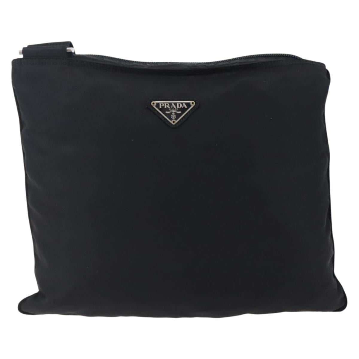PRADA Shoulder Bag Nylon Black Silver Auth 146835