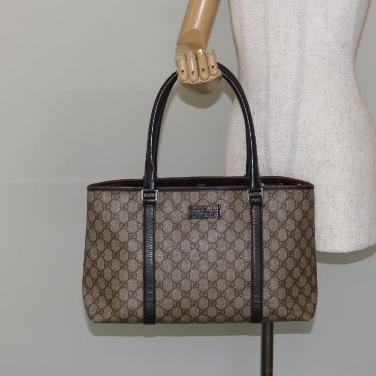 GUCCI GG Supreme Tote Bag PVC Beige Silver 111595 Auth 146837