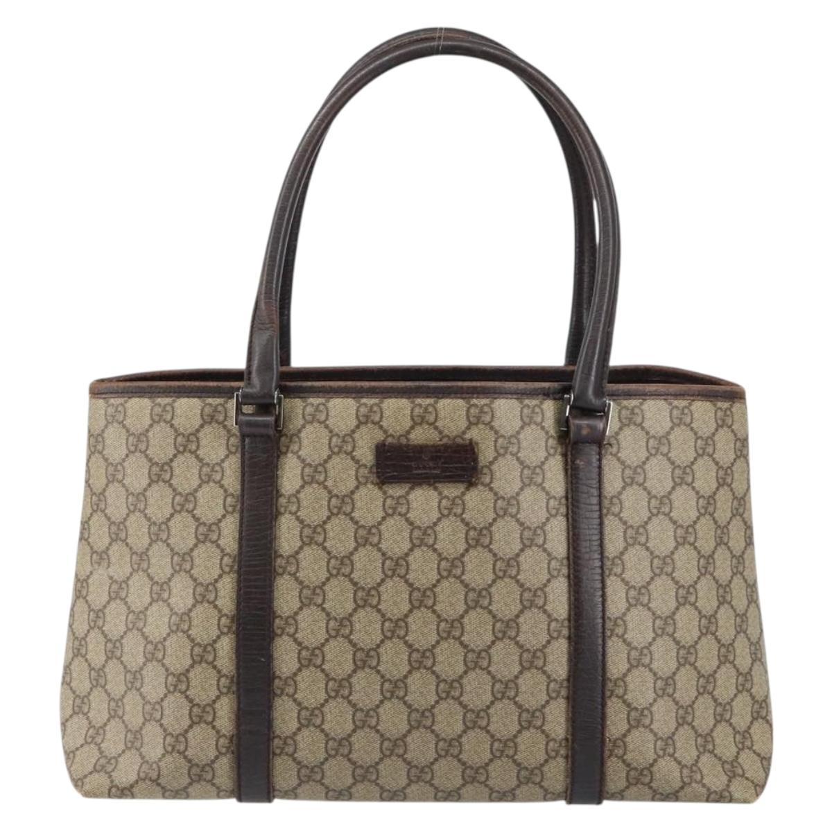 GUCCI GG Supreme Tote Bag PVC Beige Silver 111595 Auth 146837