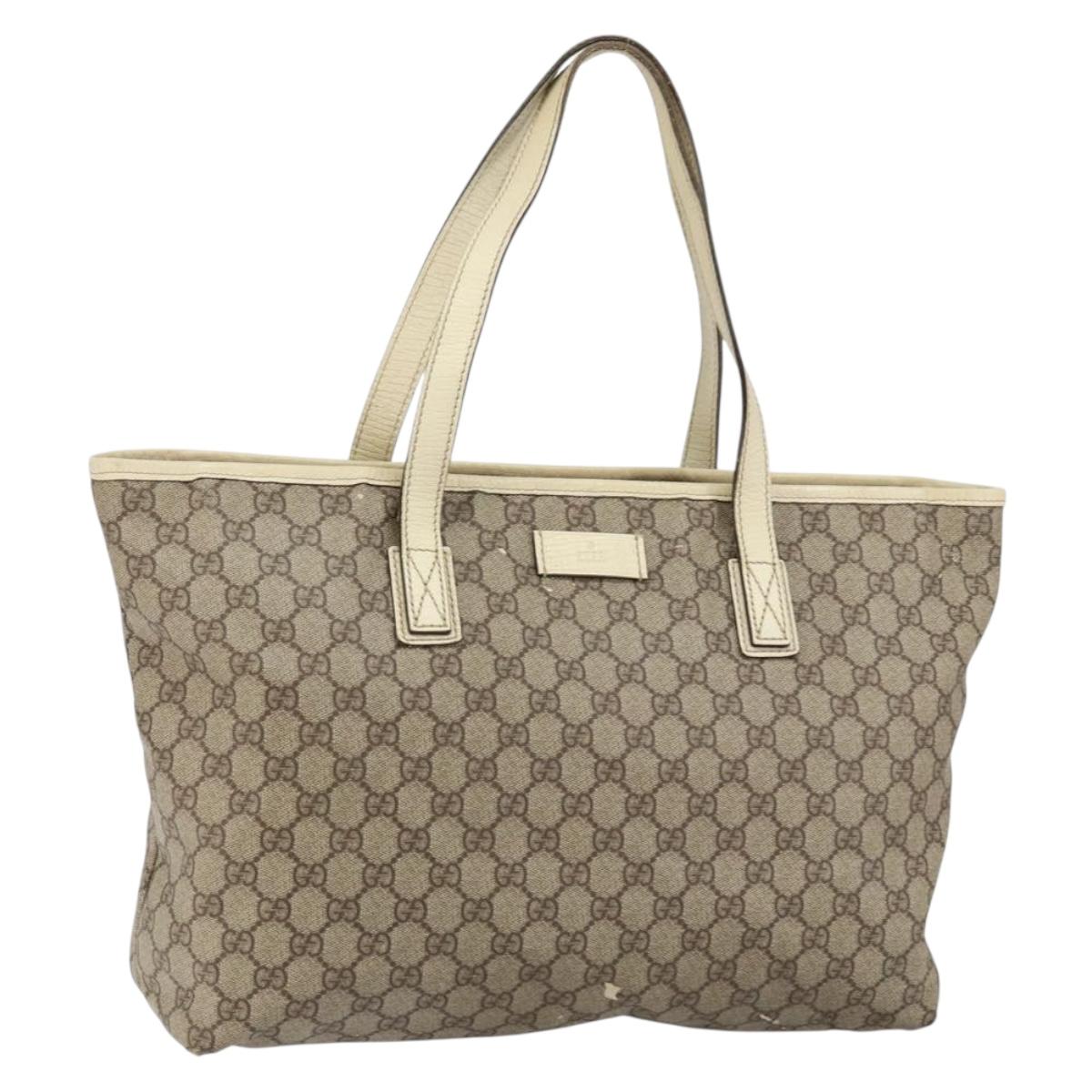 GUCCI GG Supreme Tote Bag PVC Leather Beige White Silver 181084 Auth 146838