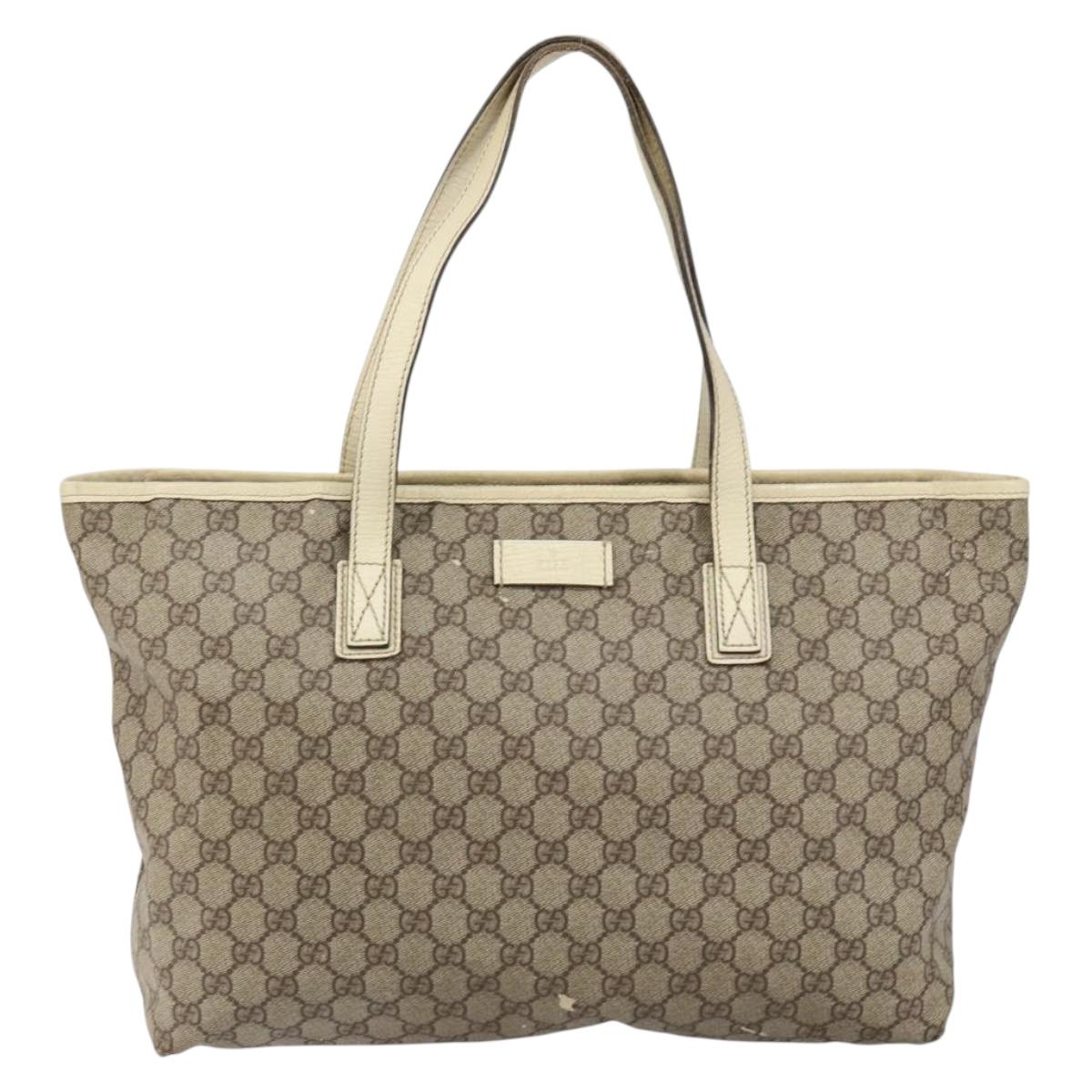 GUCCI GG Supreme Tote Bag PVC Leather Beige White Silver 181084 Auth 146838