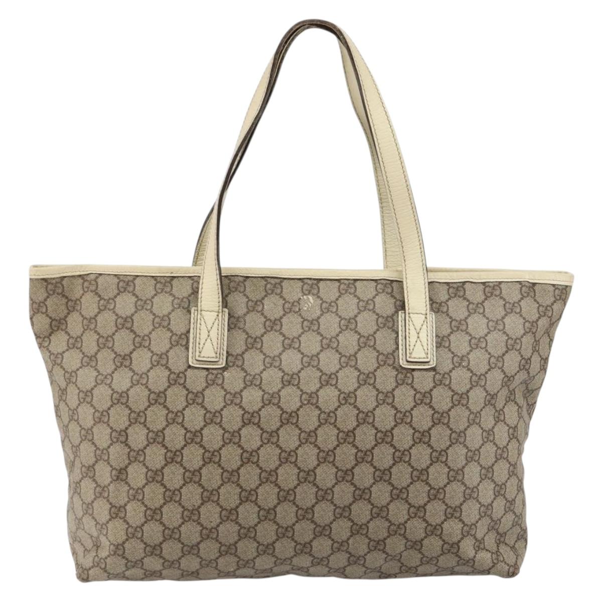 GUCCI GG Supreme Tote Bag PVC Leather Beige White Silver 181084 Auth 146838