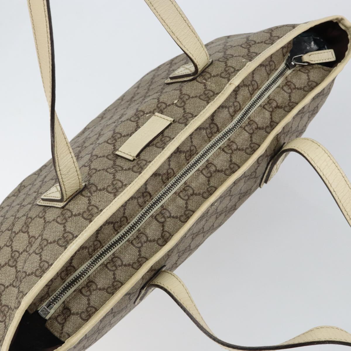 GUCCI GG Supreme Tote Bag PVC Leather Beige White Silver 181084 Auth 146838
