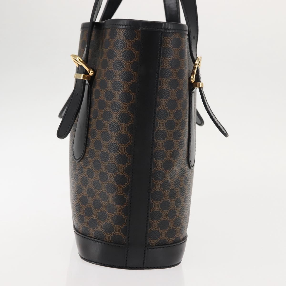 CELINE Macadam Canvas Tote Bag PVC Leather Black Gold Auth 146843