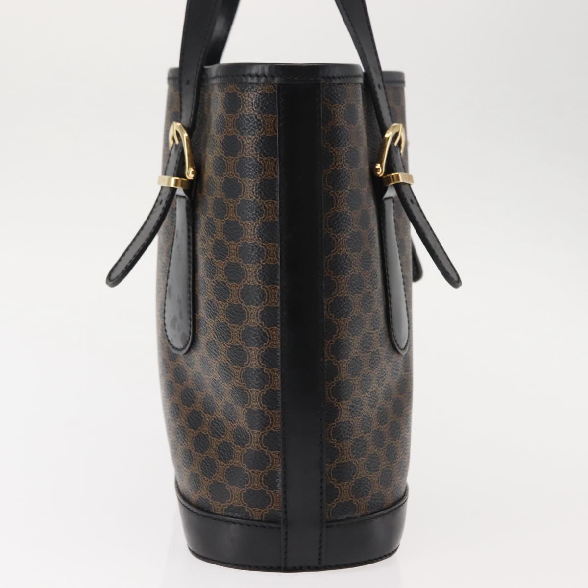 CELINE Macadam Canvas Tote Bag PVC Leather Black Gold Auth 146843