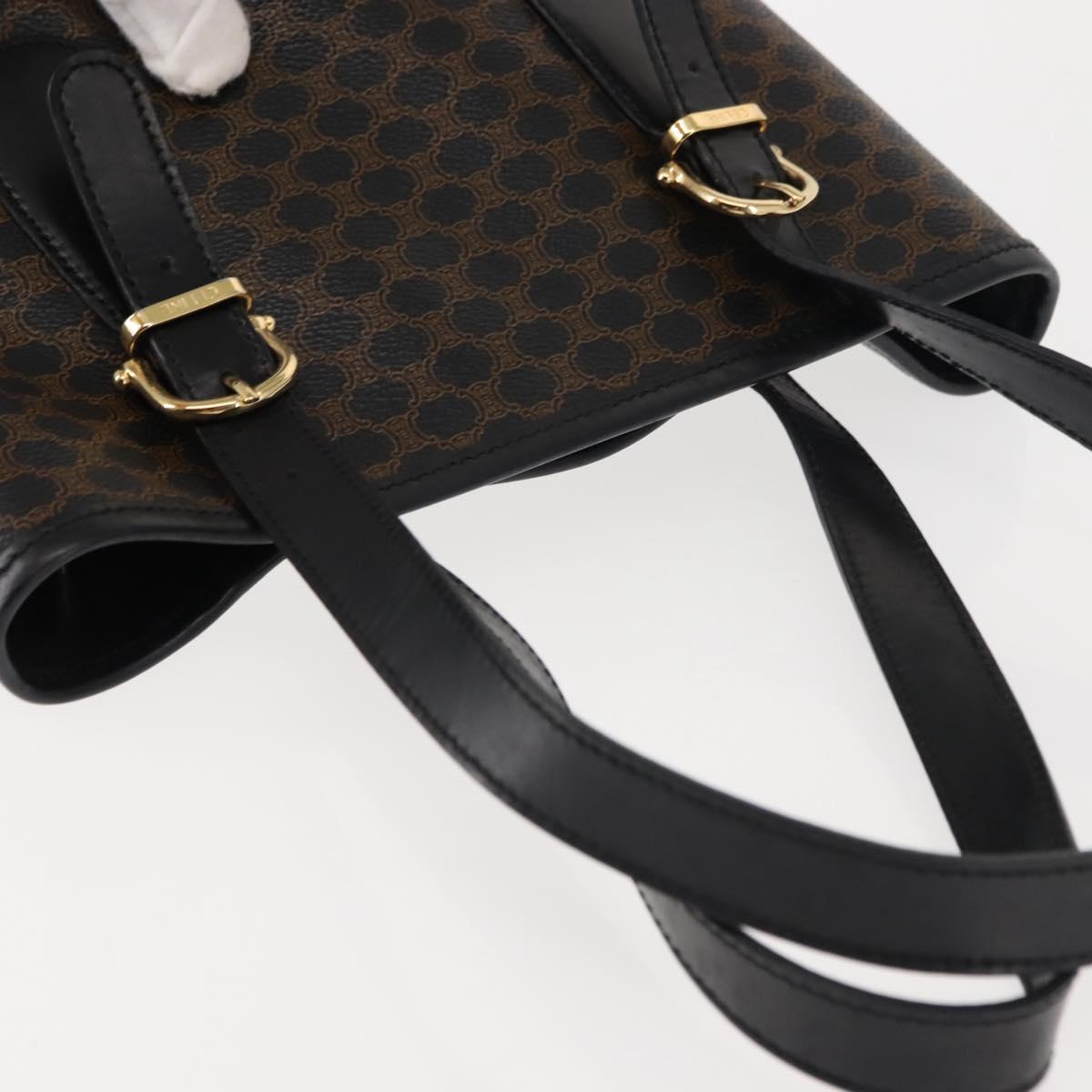CELINE Macadam Canvas Tote Bag PVC Leather Black Gold Auth 146843