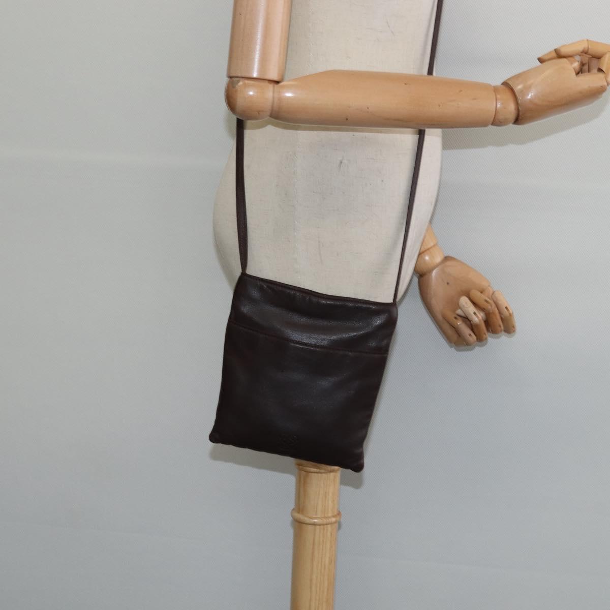 LOEWE Anagram Pouch Shoulder Bag Leather Dark Brown Auth 146845