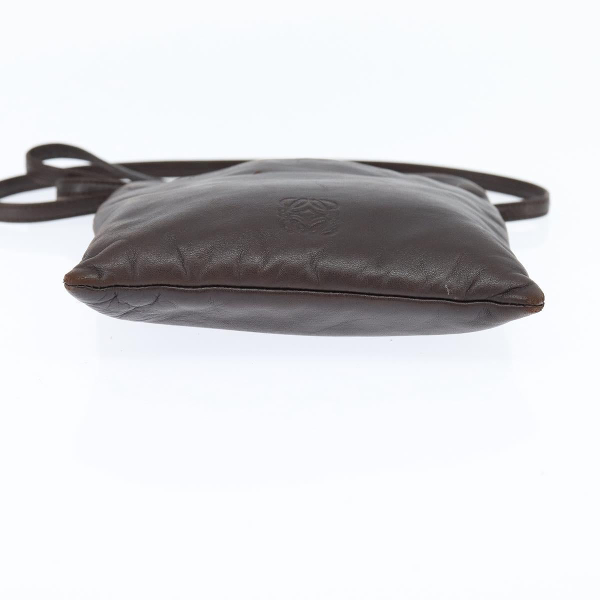 LOEWE Anagram Pouch Shoulder Bag Leather Dark Brown Auth 146845