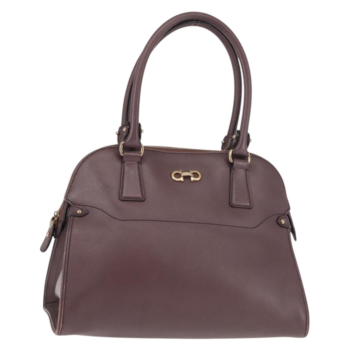 Salvatore Ferragamo Gancini Hand Bag Leather Purple Gold Auth 146846