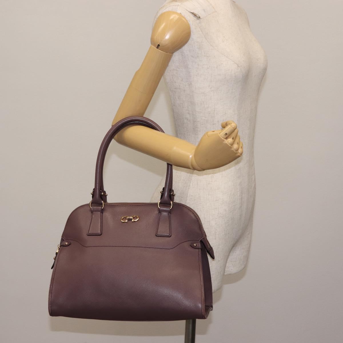 Salvatore Ferragamo Gancini Hand Bag Leather Purple Gold Auth 146846