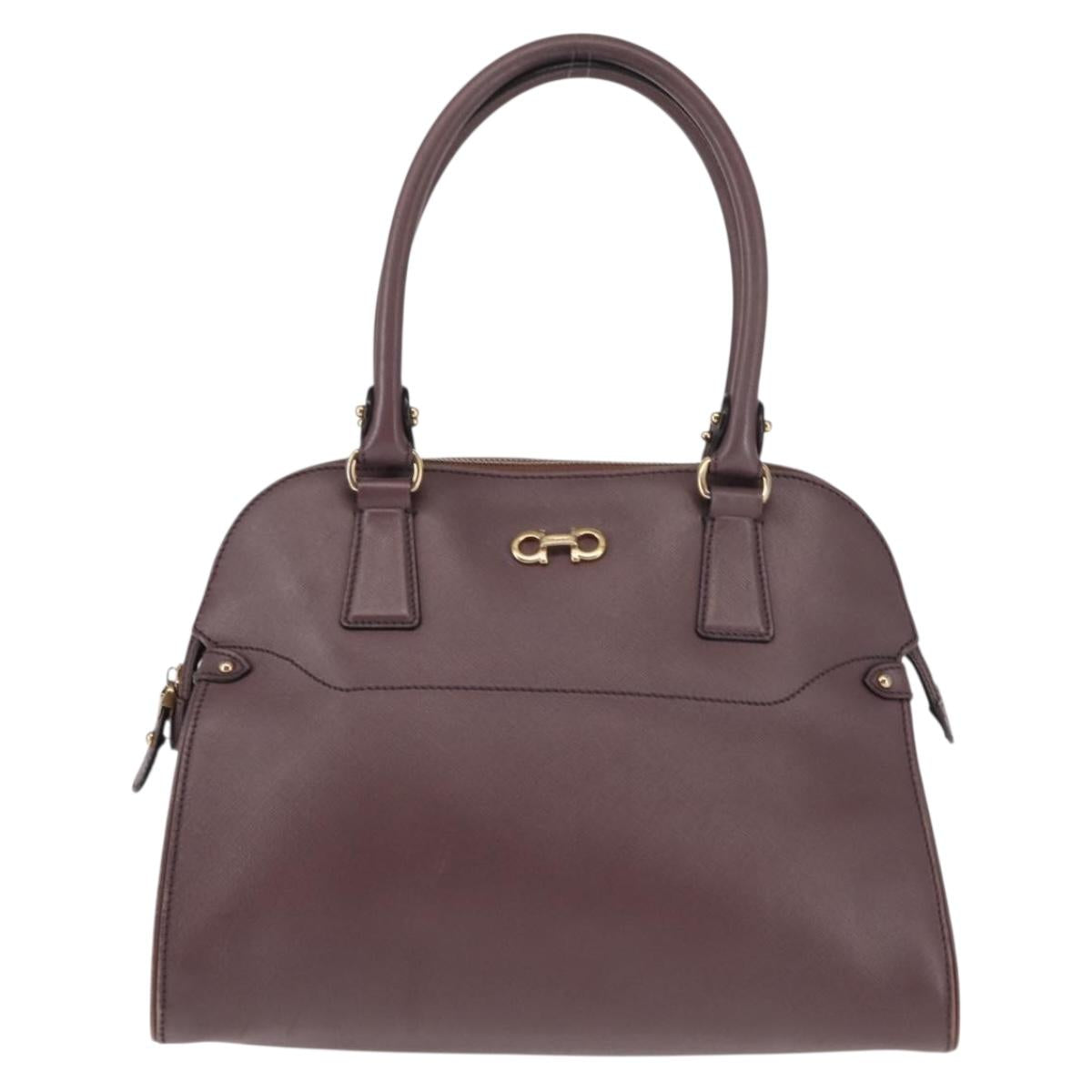 Salvatore Ferragamo Gancini Hand Bag Leather Purple Gold Auth 146846