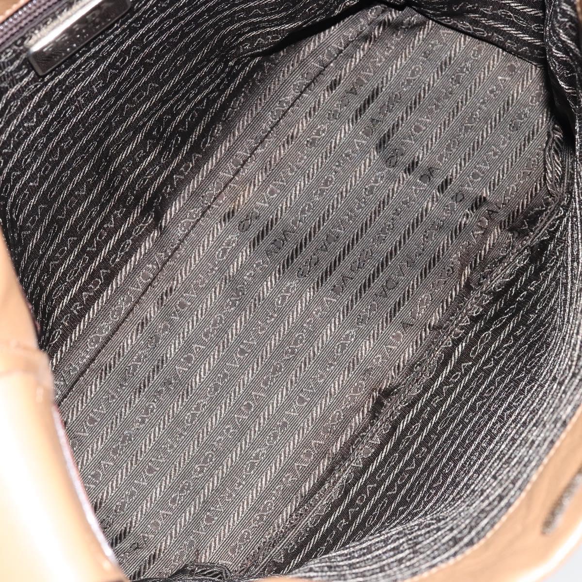 PRADA Shoulder Bag Leather Brown Silver Auth 146861