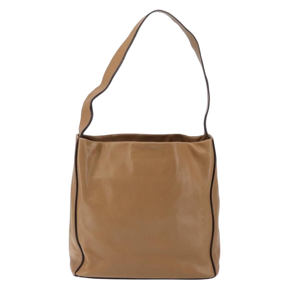 PRADA Shoulder Bag Leather Brown Silver Auth 146861