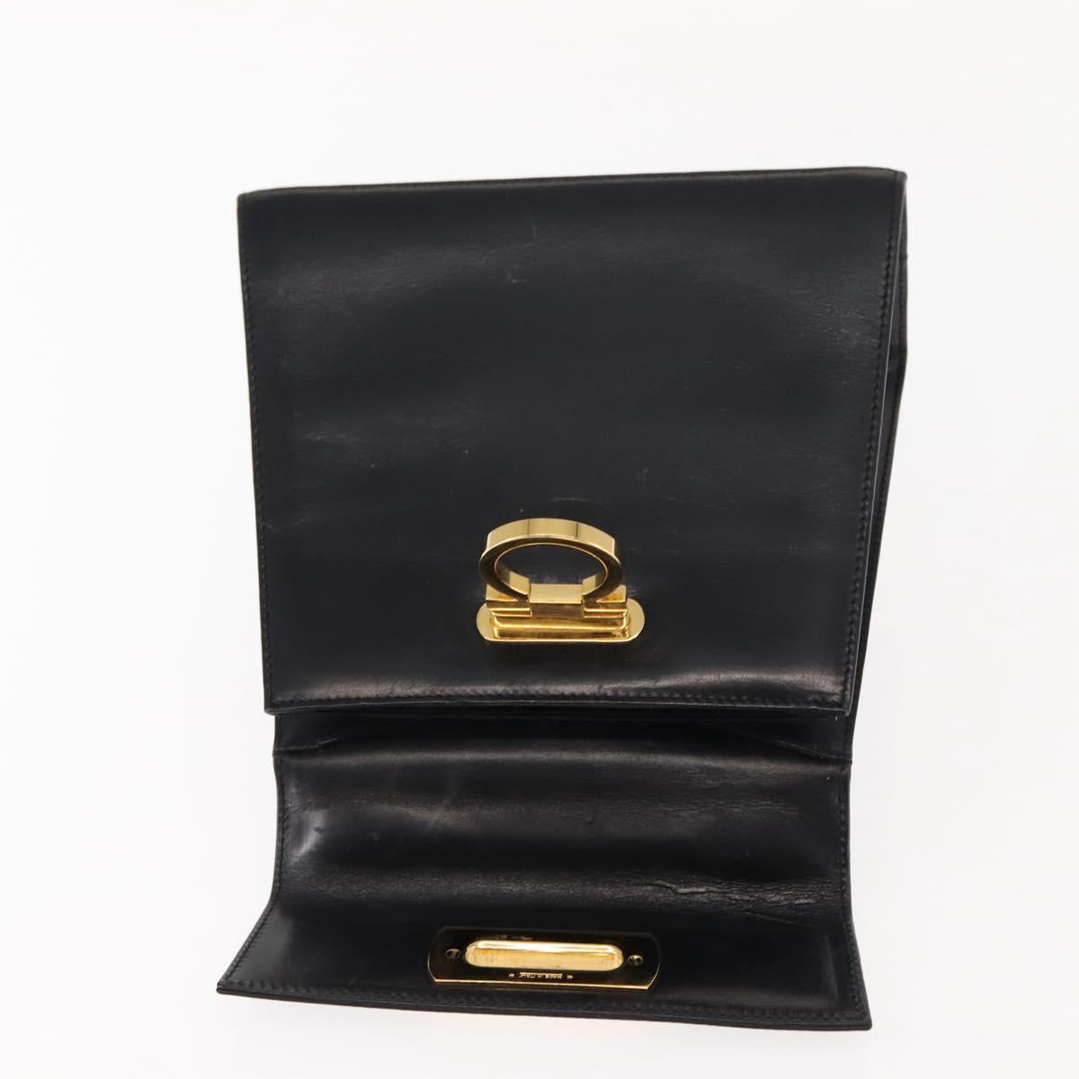 Salvatore Ferragamo Gancini Hand Bag Leather Black Gold Auth 146862